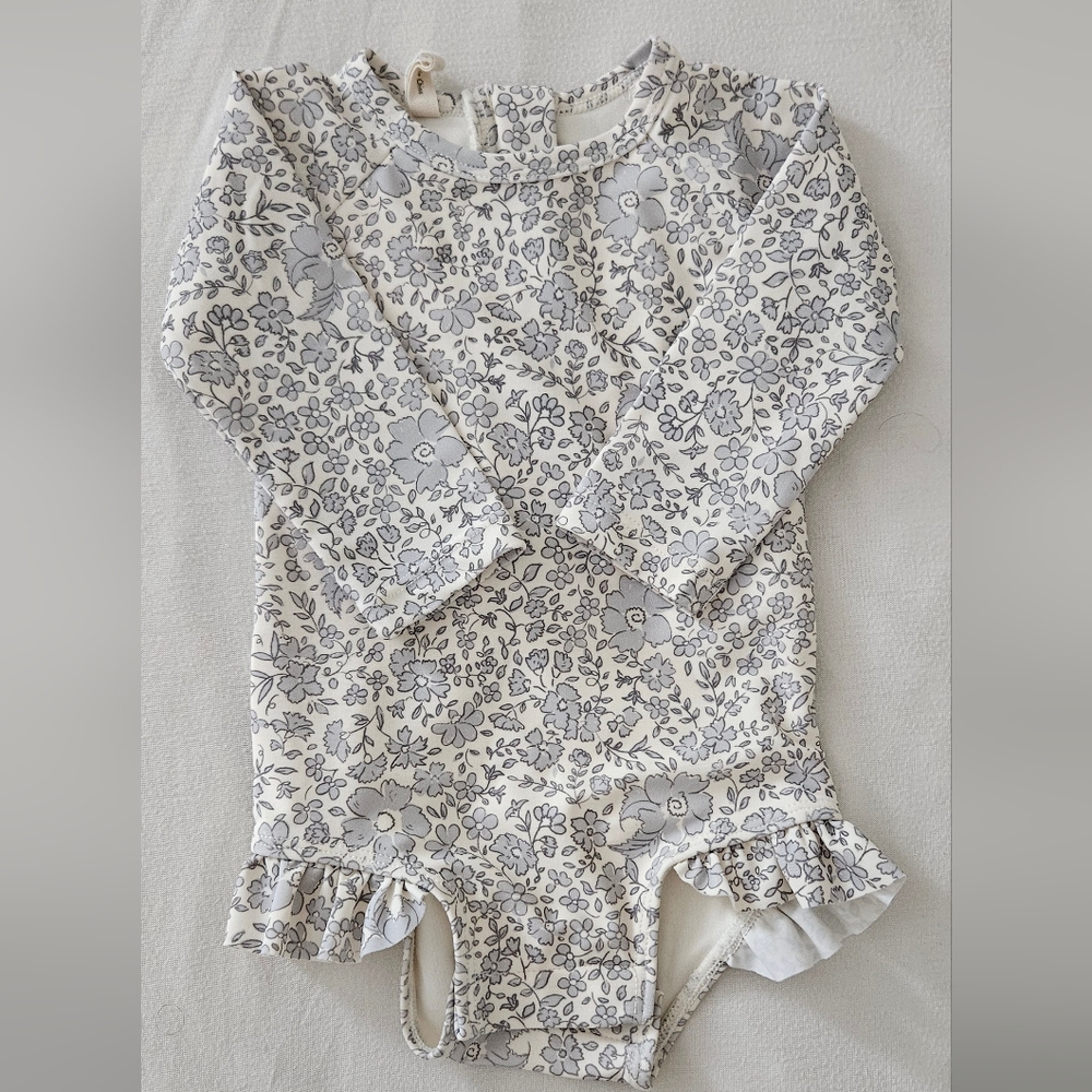 Quincy Mae Blue Gray Floral Baby Swimsuit